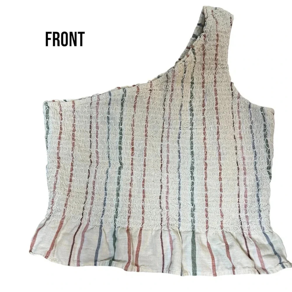 American Eagle One Shoulder Cream with stripes Summer Vibes